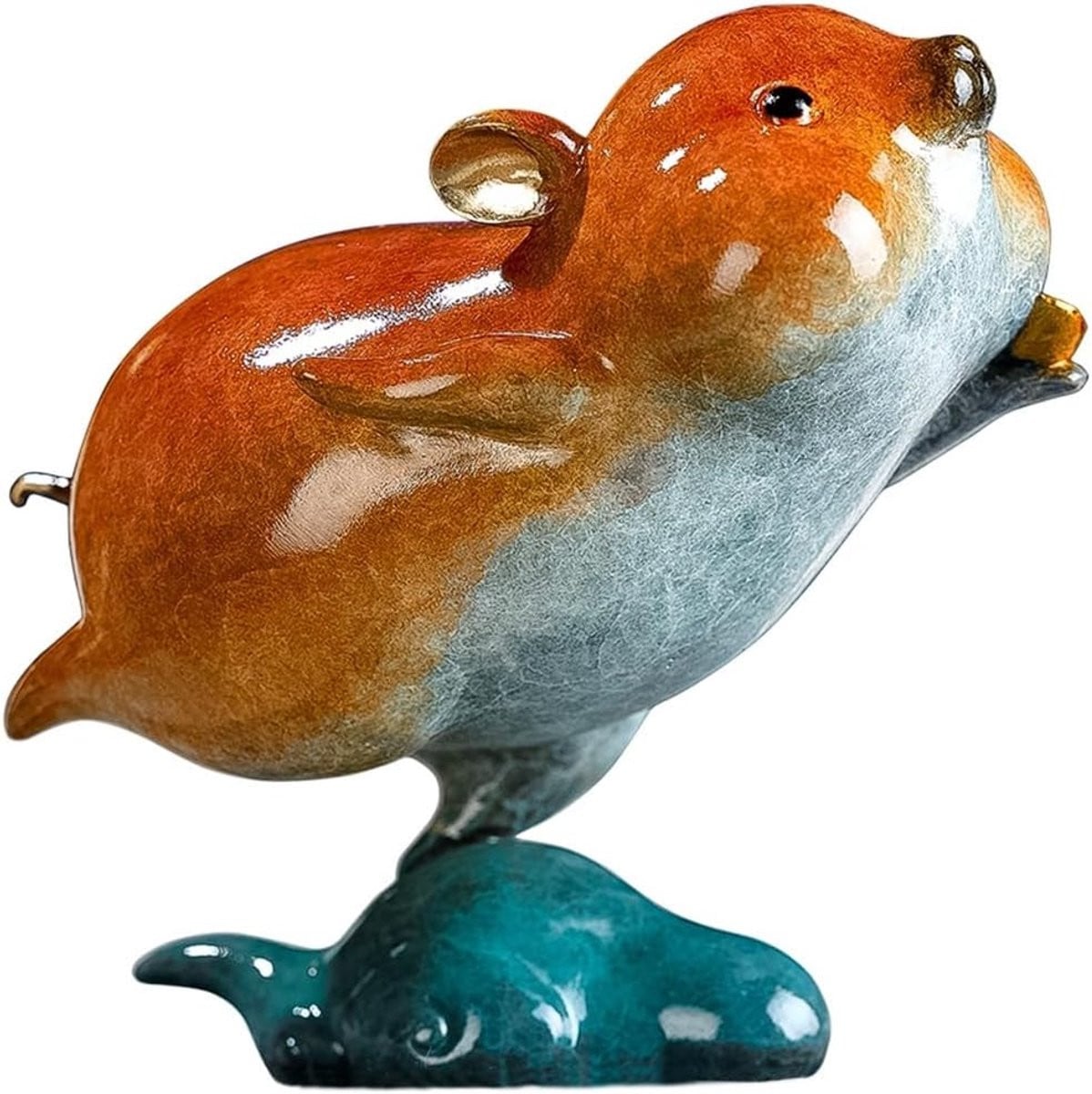 Handgemaakt Bronzen Muis Ornament in Koperkleur - Decoratief Beeldje voor op Tafel