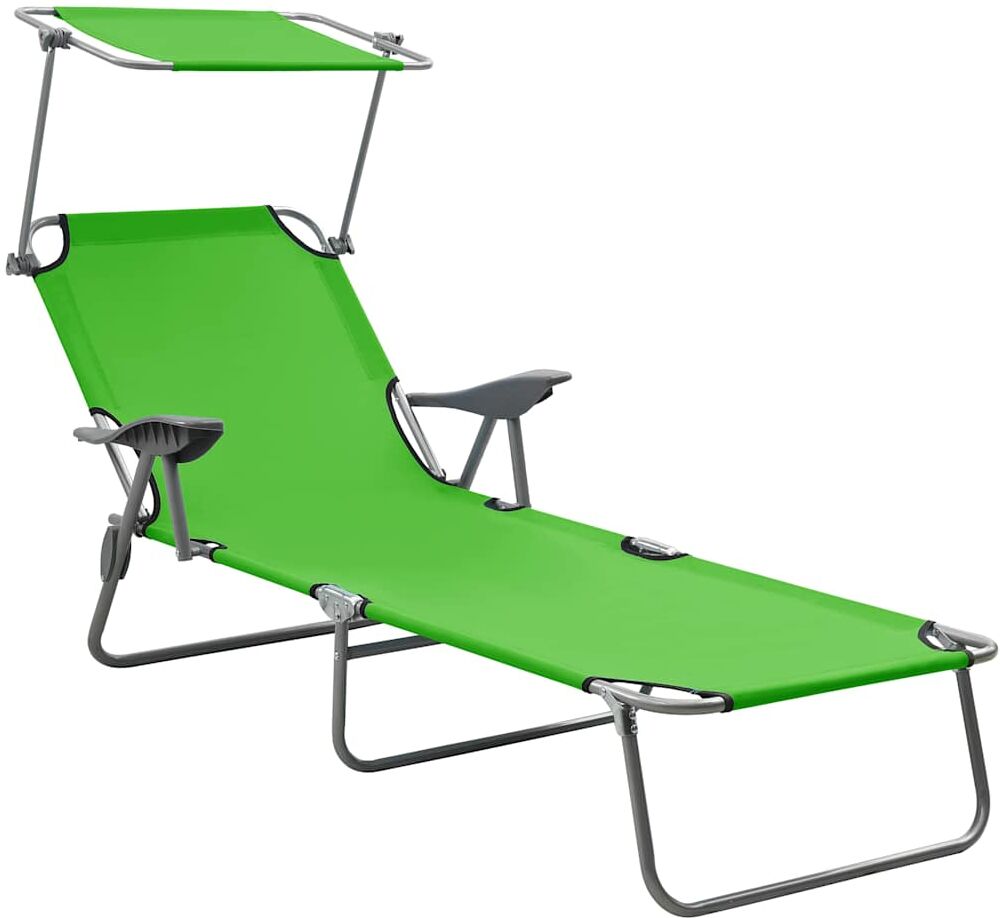 vidaXL Espreguiçadeira com toldo aço verde Verde