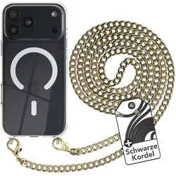 EAZY CASE Apple iPhone 18 Pro Max Case Chain MagSafe Set Eyelets Metall Gold + Chain Black, Handykette, Gold, Schwarz