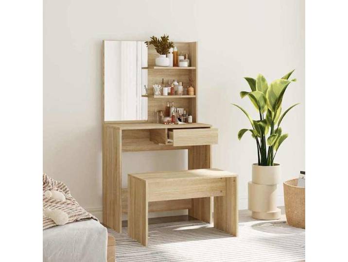 Ensemble coiffeuse chêne sonoma 74 5x40x141 cm meuble beauté design scandinave compact fonctionnel