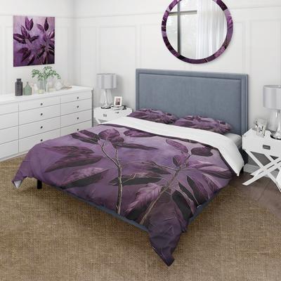 DESIGN ART Designart - Purple Leaves Plum Precision II - Leaves Bedding Cover Set - Traditional Bed Sets With Shams