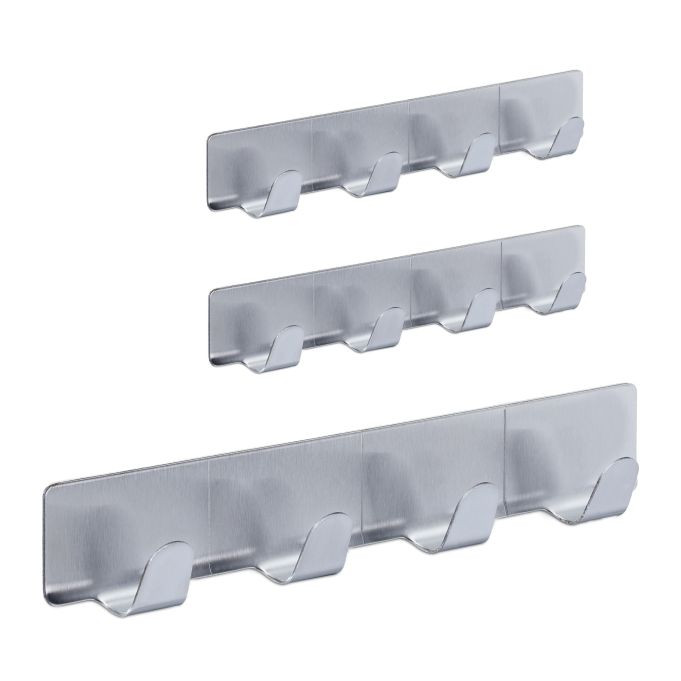 Relaxdays Set van 6 Zelfklevende Handdoekhaakjes in Zilver RVS