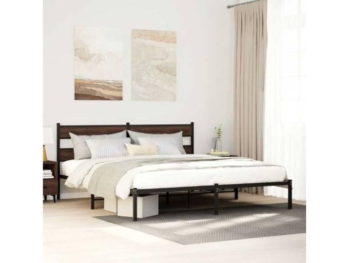 Stahl Metallkonstruktion Schlafzimmer Bettgestell 200x200 cm Braun Bettgestell ohne Matratze mit Kopfteil Braun Eiche 200x200 cm Metall Lattenrost Stauraum Stabil