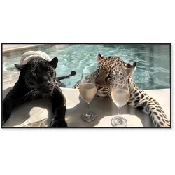 La Casa »Puma and Gepard in the pool« Glasbild 160x80 cm