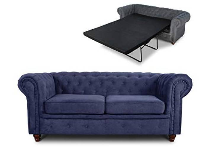 Sofnet - Schlafsofa Chesterfield Asti Bis 2-Sitzer (Blau, Capri 89) Bettsofa, Sofa mit Schlaffunktion, 2-Sitzer, Couch, Bettfunktion, Strukturstoff, Holzfüße, Chesterfield Stil