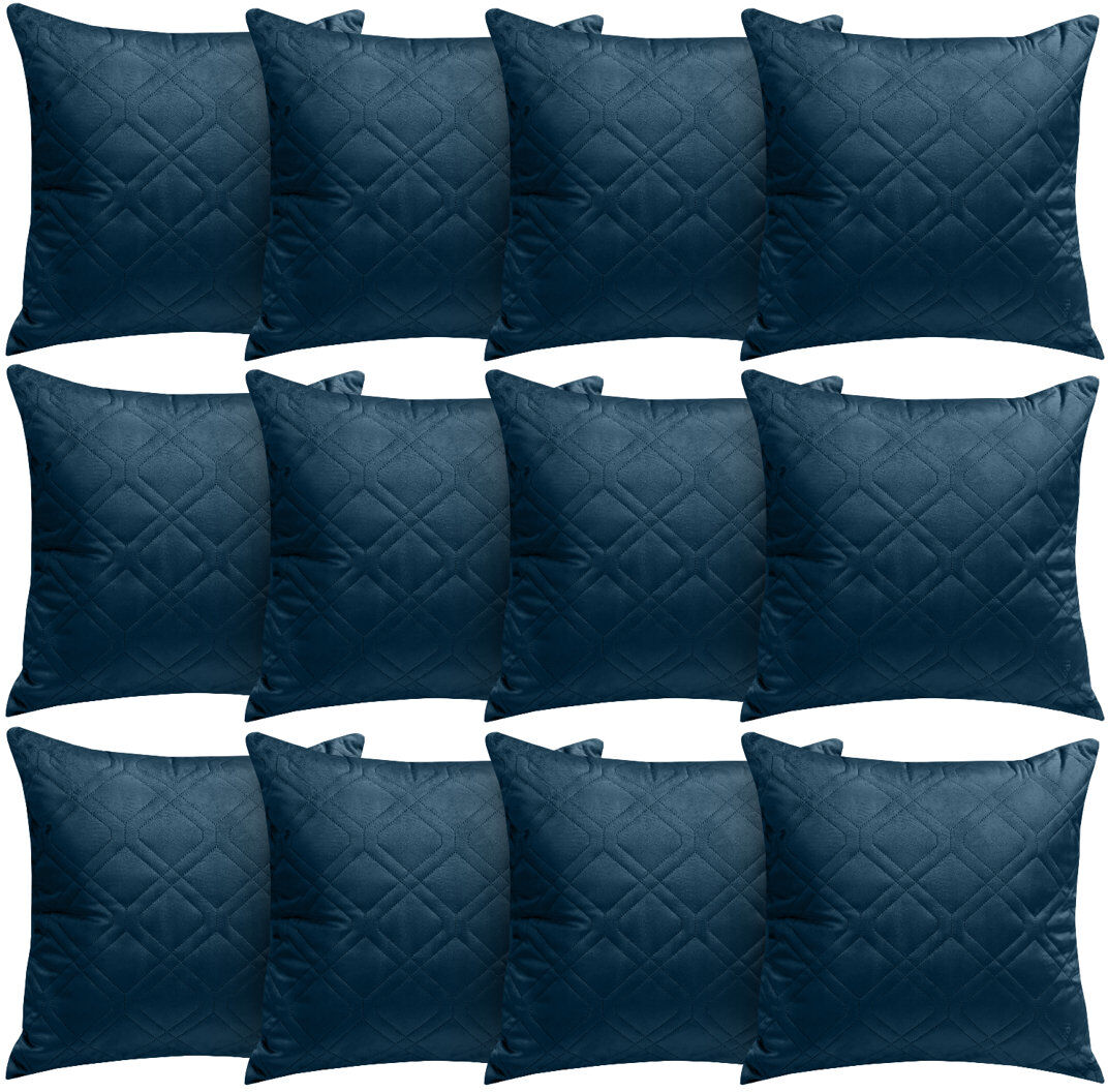 Aspire Homeware Diamond-Pattern Square Velvet Cushion Cover Navy Pack of 12