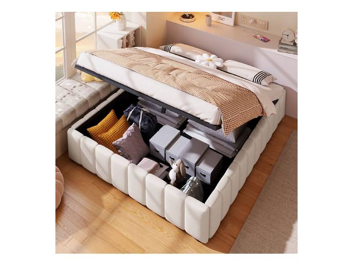 TavilaEcon Boxspringbett hydraulische Lagerung, ohne Kopfteil, verstellbar und platzsparend (Ohne Matratze), 140x200cm
