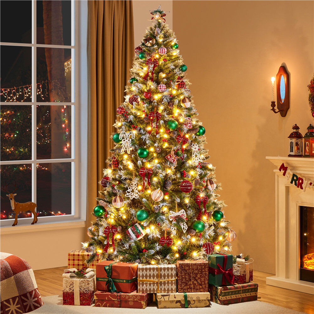 The Seasonal Aisle Warm LED Lighted Artificial Fir Christmas Tree with Pinecones & Holly Berries Green 7 ft