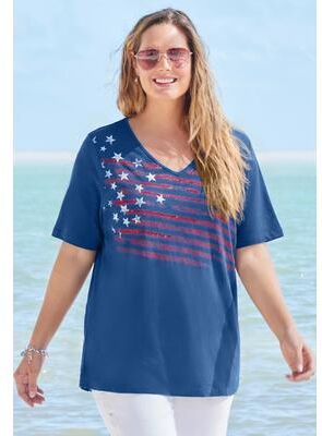 Plus Size Women's Stars & Shine Tee by Catherines in Royal Navy Stars And Stripes (Size 1X)