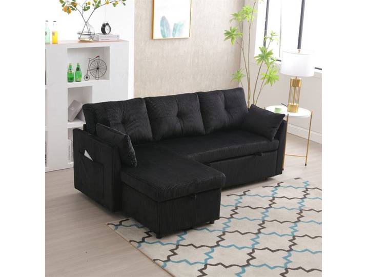 DRIPEX Canapé-lit convertible avec coffre de rangement Canapé d'angle Moderne 3 places Noir