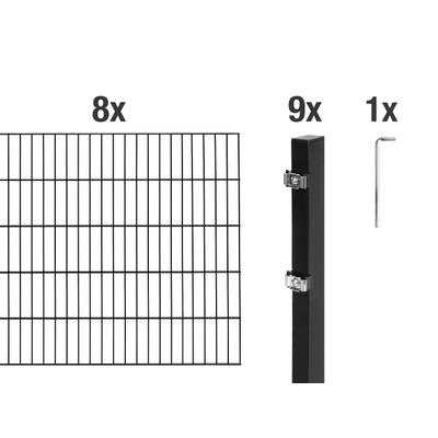 Doppelstabmattenzaun ALBERTS "Grundset", schwarz, H:100cm, Stahl, Zaunelemente, Höhe: 80-200 cm, Gesamtlänge: 4-30 m, zum Einbetonieren