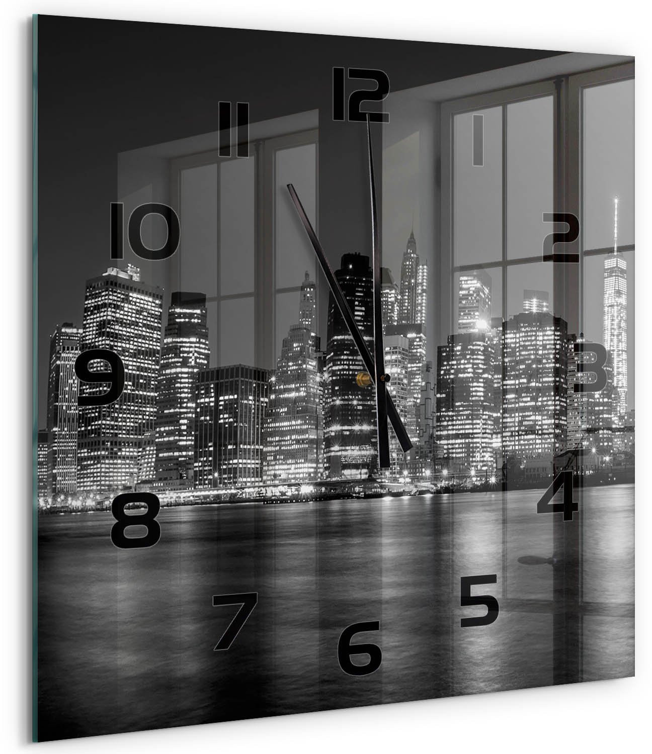 Tulup Wandklok Manhattan Manhattan 's nachts - Zwart-wit - 60 x 60 cm