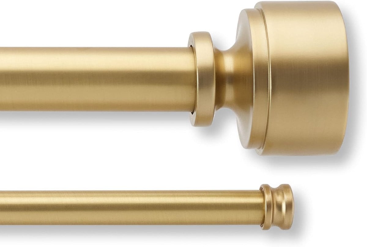 Dubbele Gordijnroede Set Goud - Telescopische Raambekleding Ophangen met Moderne Deurknop Eindstukken - 72 tot 365 cm