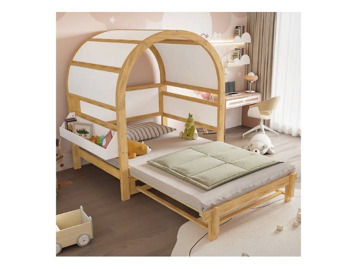 STILVORA Kinderbett mit Matratze,140x200Tagesbett Dachbett mit Seitenschutz&Ablagefläche