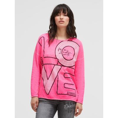 Rundhalspullover SOCCX, Damen, Gr. 3XL, pink (rosy neon), Feinstrick, Material: 100% Baumwolle, bedruckt, regular fit normal, Rundhals, eingesetzt Rollsaum, Pullover Rundhalspullover, mit Rollsäumen