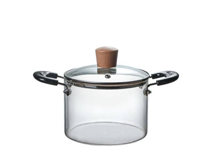 Glaskochtopf, Glastöpfe mit Edelstahlboden for Kochen auf dem Herd(2000ml)
