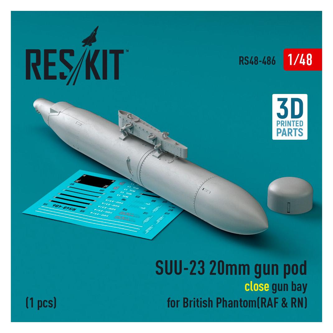 ResKit SUU-23 20mm gun pod (close gun bay) for British Phantom (RAF & RN) (1 pcs) (3D Printed) (RS48-0486)
