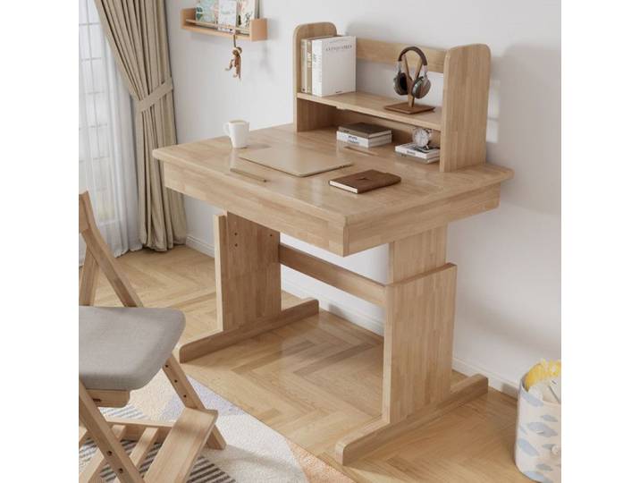 NuvlaGu - Bureau - Bureau multifonctionnel en bois massif réglable en hauteur plateau pliable avec serre-livres - 80x94x80 cm