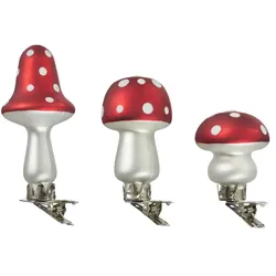HOME STORY Weihnachtsklipps Pilze  3er Set   , rot , Glas , Maße (cm): B: 14 H: 9 T: 4.5
