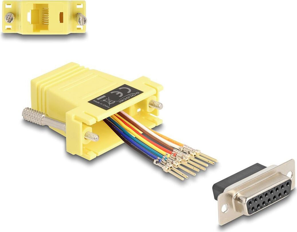 Delock montagekit seriële adapter 15-polige D-Sub (DB-15) naar RJ-45 (8-polig) geel