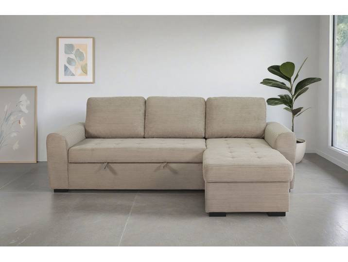 Ecksofa GOODPRODUCT Poll L-Form, B: 245 cm , beige (b802 zoom 3 beige), B:245cm H:85cm T:155cm, 92% Polyester;8% Nylon, Sofas, Ecksofa, mit Schlaffunktion & Bettkasten