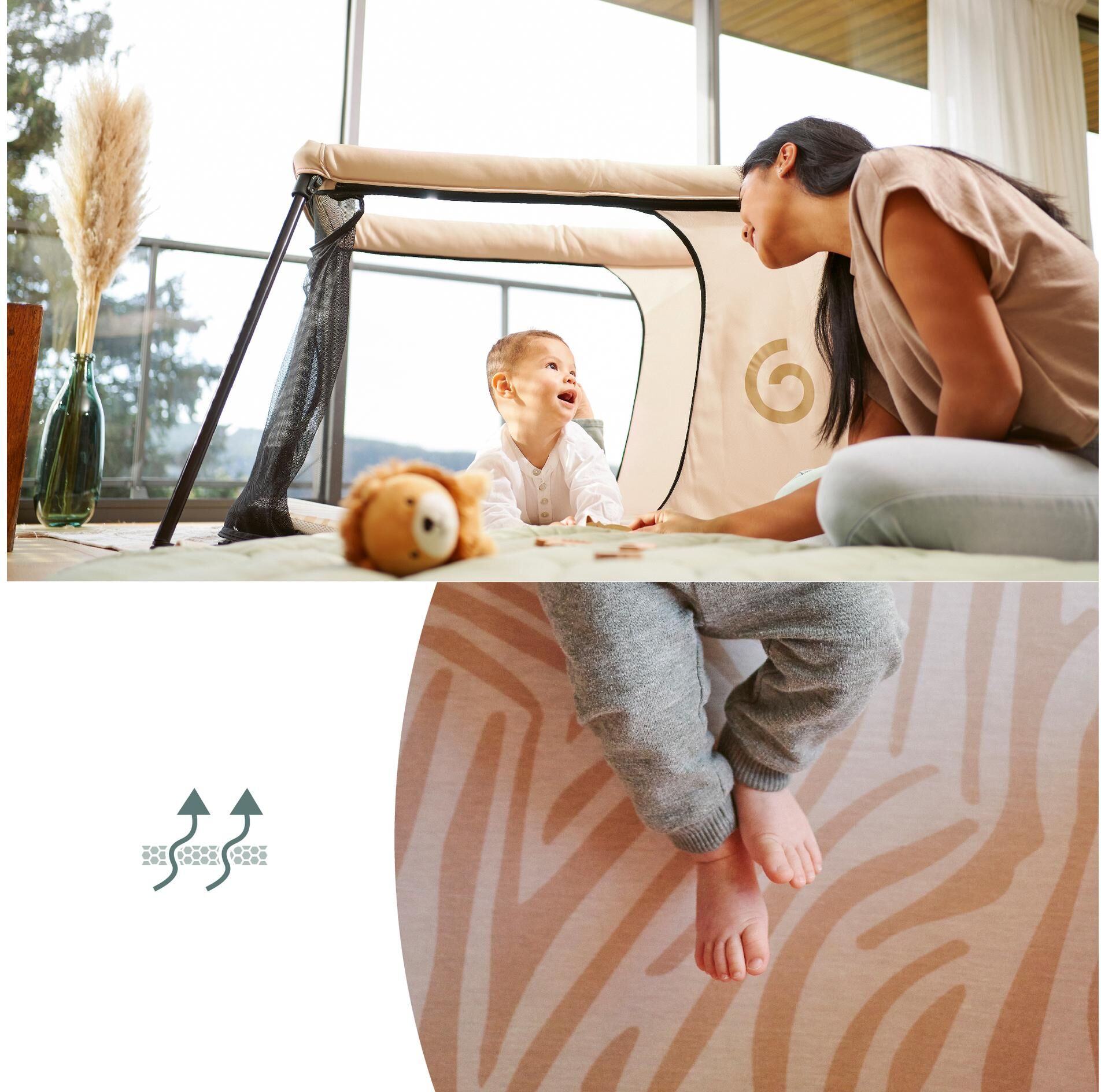Baby-Reisebett BABYMOOV "Moov & Sleep Sandstone", Baby, Gr. B/H/L: 135cm x 65cm, kein Härtegrad, grau (sand, stone gray), Babybetten Baby-Reisebett sand, stone gray B/H/L: 135cm x 65cm, kein Härtegrad