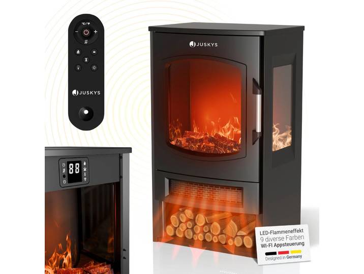 Juskys Elektrokamin 1800W, mit LED-Flammeneffekt & WLAN-Steuerung – Schwarz