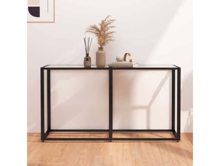 HEFZGDB Transparenter Konsolentisch aus gehärtetem Glas 140x35x75,5 cm mit Stahlgestell, robuster Beistelltisch für Wohnzimmer, Moderne Tischplatte zur Dekoration, einfach