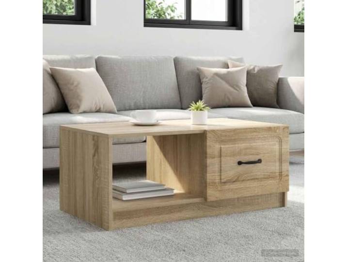 TEKGHUT Couchtisch Sonoma-Eiche 90 x 50 x 37 cm Holzwerkstoff mit Türen Stauraum, schwenkbare Türen, schwarze Griffe, pflegeleicht, Vintage-Design, Wohnzimmer