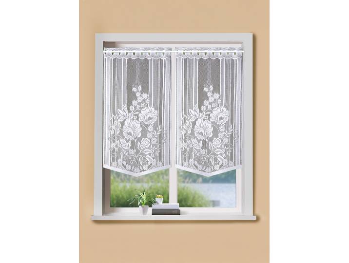 Fenster- und Türbehang mit Stangendurchzug, Weiss, Größe 318 (Fensterbehang, H100xB60 cm)