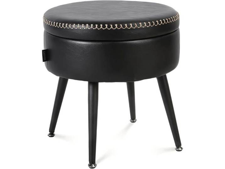 AFF Table basse Pouf de rangement rond noir ciré huilé rangement dissimulé avec couvercle meuble d'appoint pour salon chambre