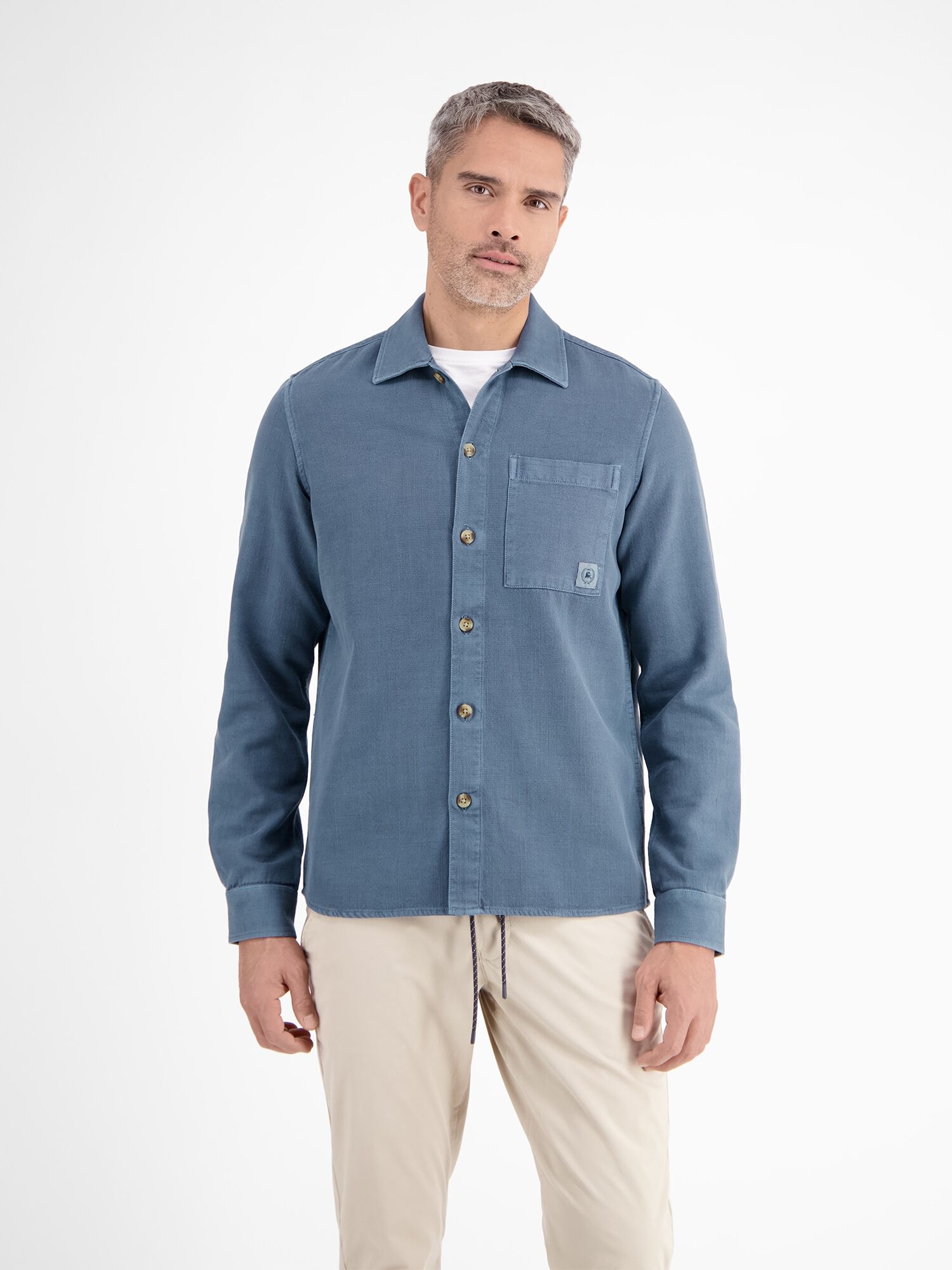 Langarmhemd LERROS "Hemdjacke in kerniger Struktur", Herren, Gr. 3XL, Normalgrössen, blau (crispy blau), 100% Baumwolle, Hemden Langarmhemd crispy blau 3XL, Normalgrössen