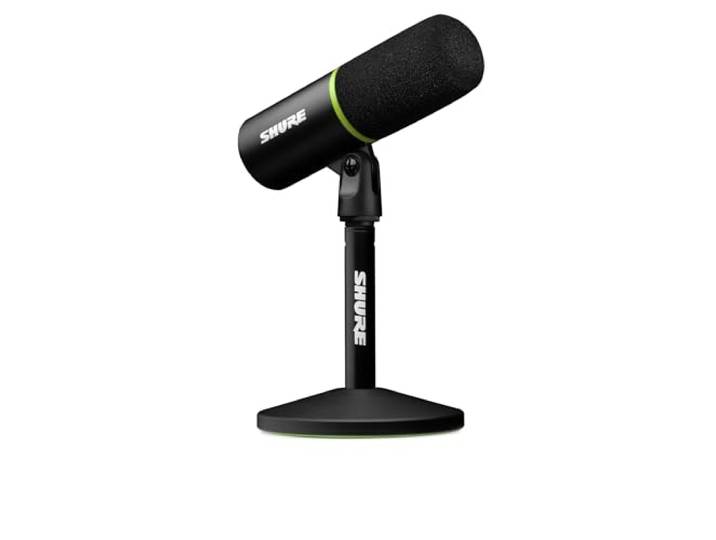 Shure MV6 USB Gamingmicrofoon, USB-C, Dynamische Microfoon, Auto Level Mode, Digitale Popperstopper, voor PC-Gamers & Streamers MV6 Microfoon, Bureaustatief met Ronde Voet, 1m USB-C Kabel