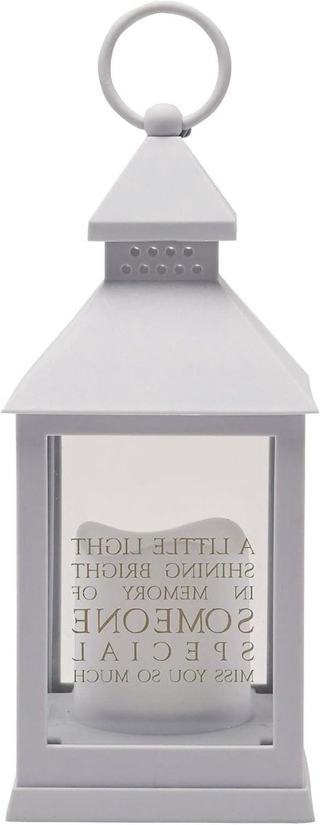 Grijs LED Lantaarn Herdenkingslantaarn met Flikkerende LED Kaars Hoogte: 25 cm