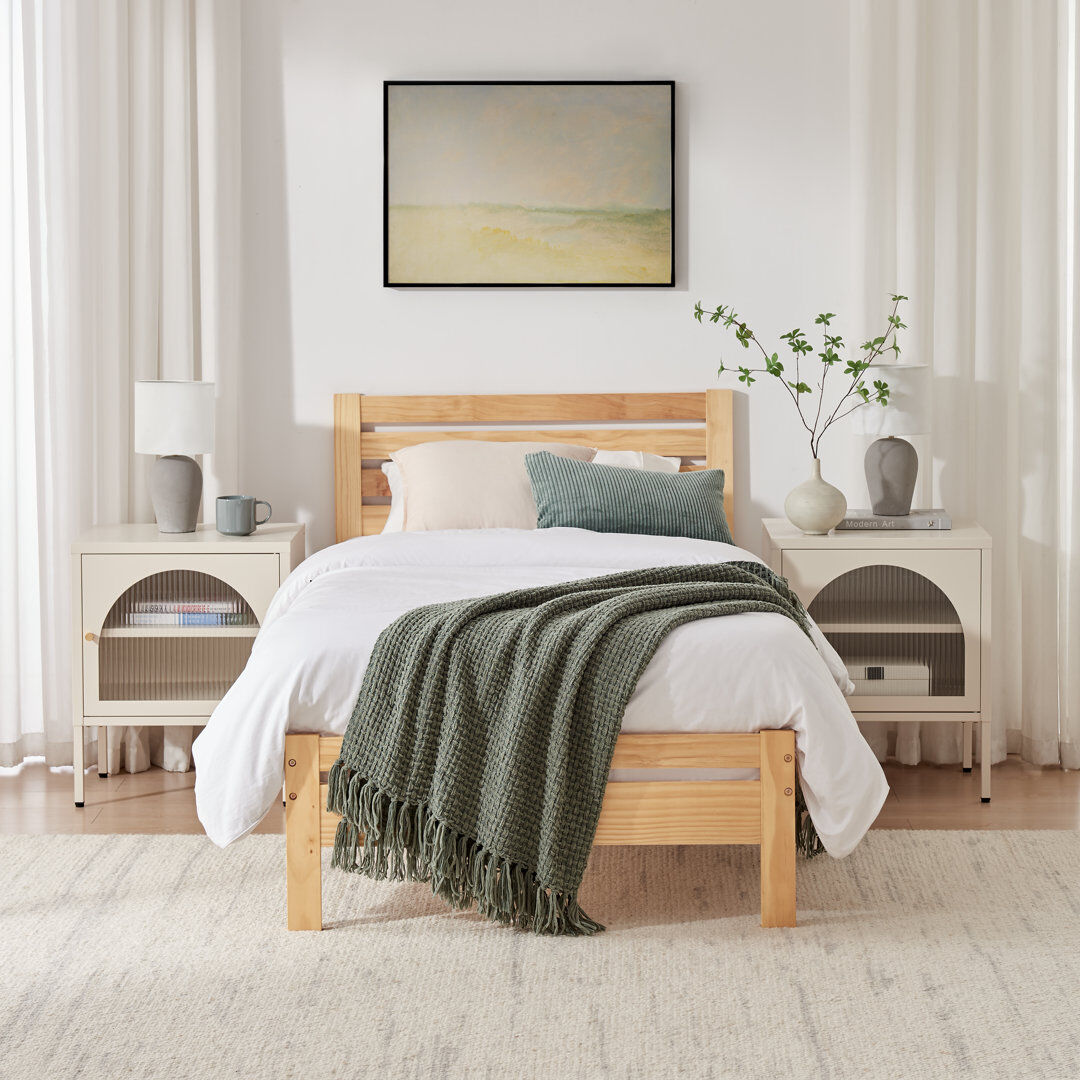 ClassicLiving Aichele Classic Solid Wood Bed Frame - Simple Scandi Design, Modern Home Natural Oak 90cm H X 97cm W X 196cm L