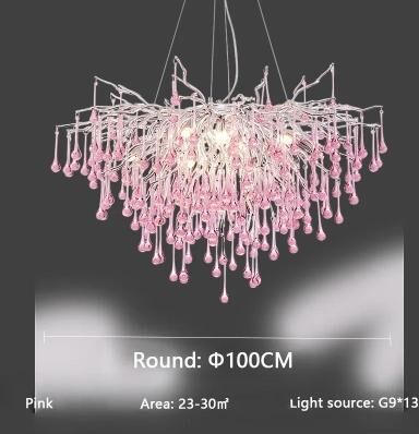 Inspired Finds Modern Crystal Branch Chandelier Pink Blue Teardrop Ceiling Light white Light pink Dia 39.37in