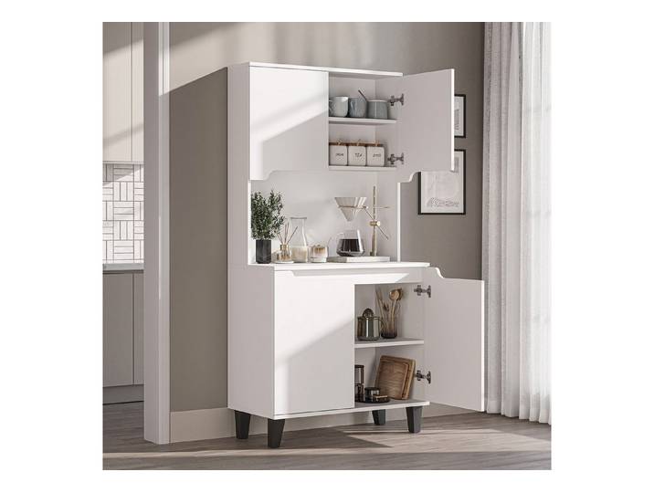 Roomart Küchenbuffet DEFNE mit Nische Kaffeebar Mikrowellenschrank Vorratsschrank, 5 Farben Offene Nische für Kaffeemaschine, 4 Türfächer