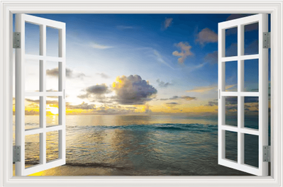 Inspire Picks 3D Beach Window Wall Sticker Ocean View Self Adhesive Wall Mural Decor 7 40x60cm 16x24inch