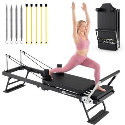 Costway Foldable Pilates Reformer Machine for Home Gym Large Pilates Equipment-Black