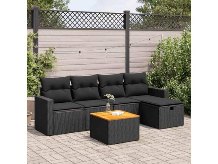 KTHLBRH Gartenmöbel-Set aus Polyrattan, 6-teilig, Schwarz Modularer Sitzsack, wasserdichter Behälter, waschbare Kissen, für Terrasse