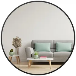 Albatros Spiegel rund schwarz mit Metallrand, 70cm Durchmesser, für Wohnzimmer, Badezimmer, Flur, Schlafzimmer, groß, Wand