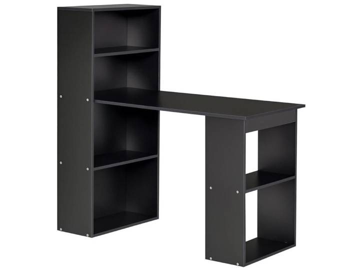 Bureau informatique noir 2 en 1 avec rangement - Meuble ordinateur 3 niches et 2 étagères bibliothèque pour home office