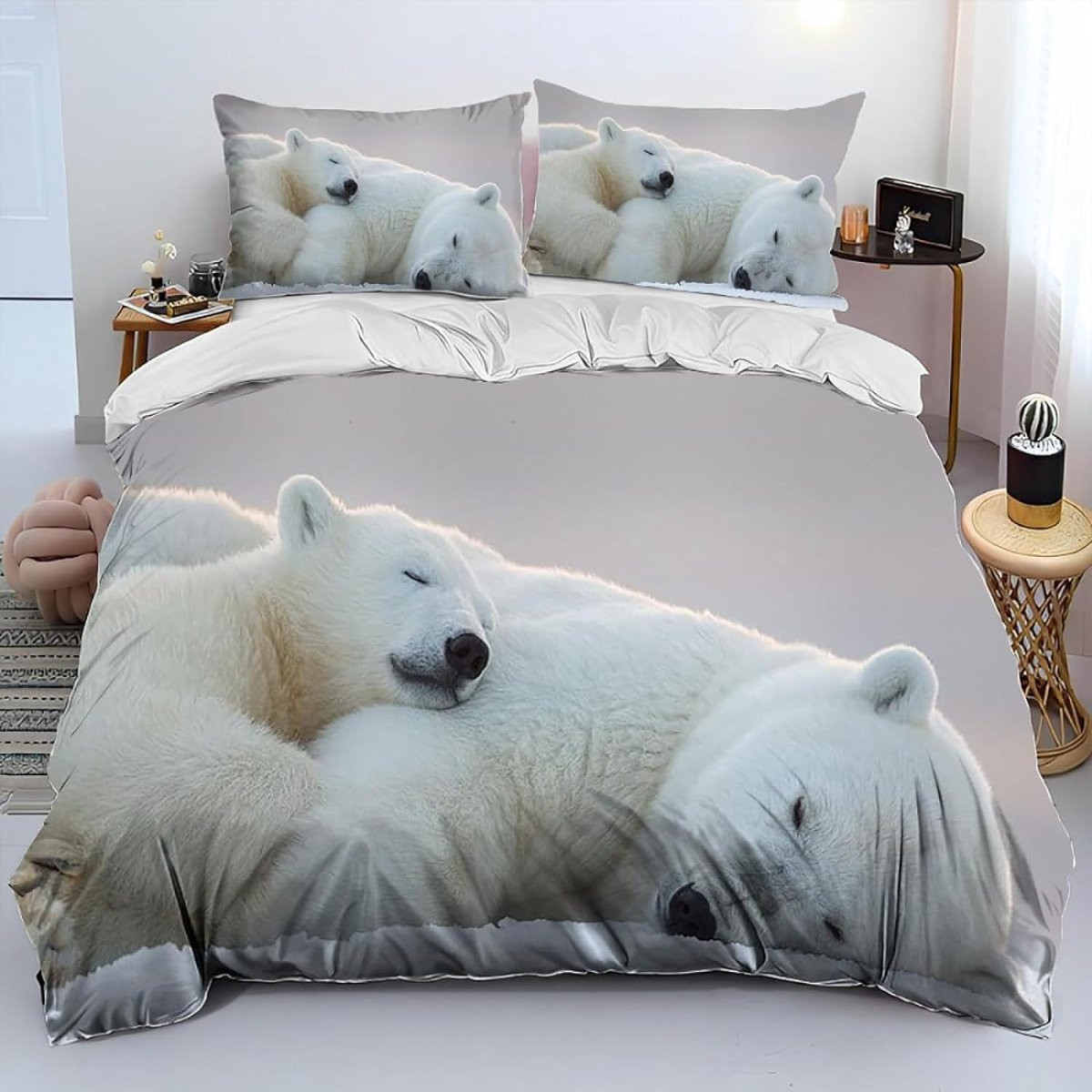 Dekbedovertrek Set met 3D Dierenprint IJsbeer - 160x200 cm