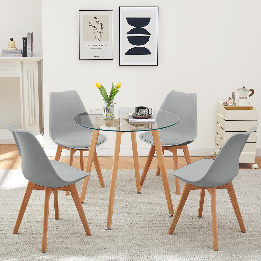 George Oliver 4 -Person Glass Dining Set Grey 4
