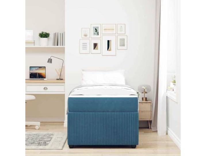 KTHLBRH Einzelbett mit Matratze 90 x 190 cm Blau Stoff Konstruktion aus Holz, Taschenfederkernmatratze, langlebige Unterstützung