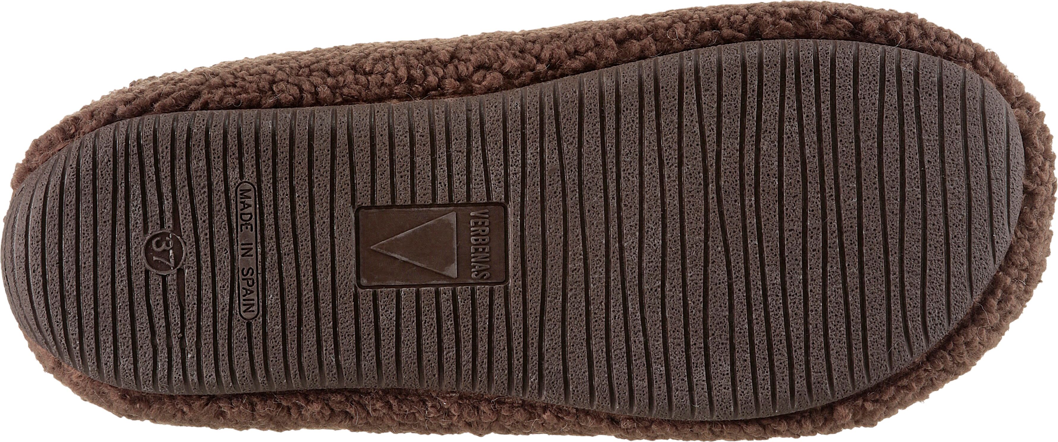 Pantoffel VERBENAS "YORK GALES", Damen, Gr. 41, wärmend, braun (dunkelbraun), Textil, Schuhe Pantoffel, Pantoffel, Hausschuh, Homeslipper zum Schlupfen