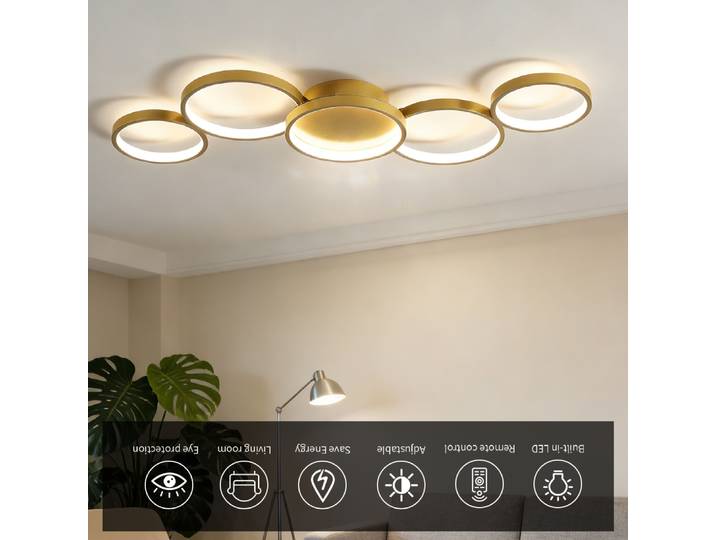 Plafonnier LED doré 110v 220v 3 couleurs gradation créativité moderne télécommande salon chambre lampe en aluminium
