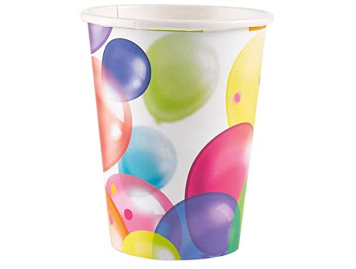 Amscan 9900322-66 - Bekerballonnen, 8 stuks, vulvolume 250 ml, papier, luchtballon, papieren bekers, feestbekers, wegwerpservies, kinderverjaardag