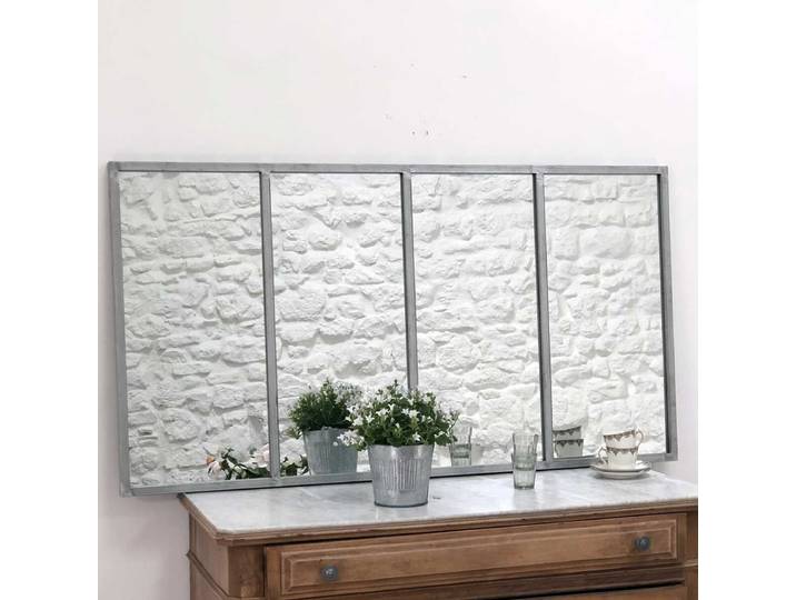 Miroir verrière atelier rectangulaire métal finition zinc 140 x 7