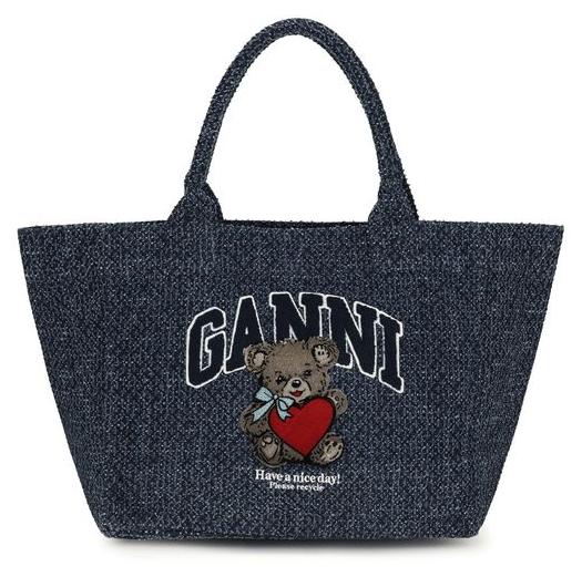 Ganni Bear Tote Denim blau Teddy Varsity-Logo Baumwolle